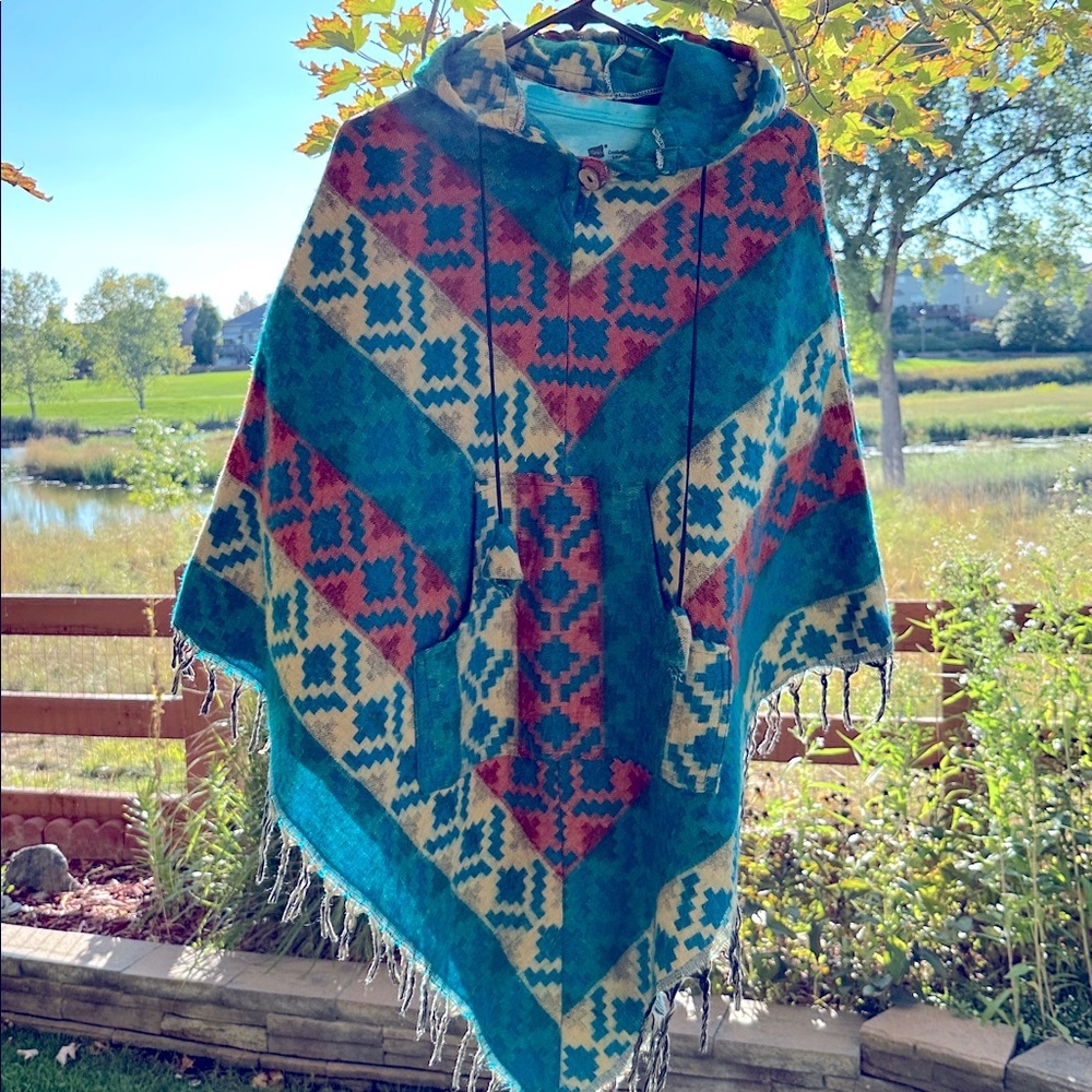 Poncho with Aztec pattern